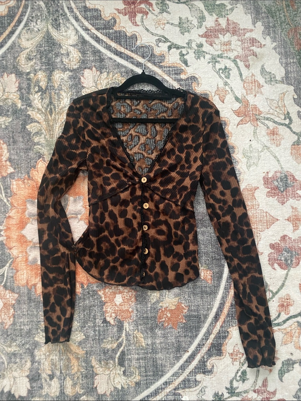 Leopard Print Button-Front Women’s Top - Brown